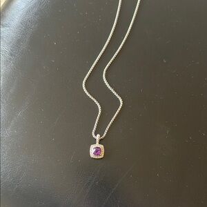 David Yurman Silver Necklace with Purple Gemstone Pendant
